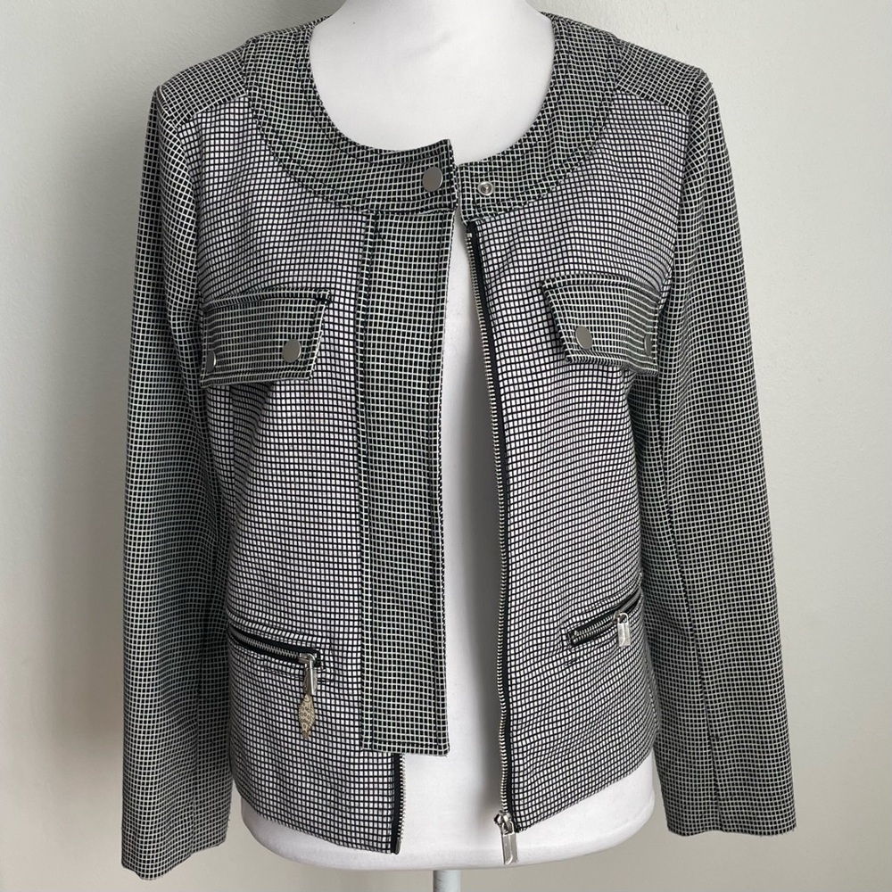 Jones New York Women's Suit Top Black White Long Sleeve Jacket Size Small